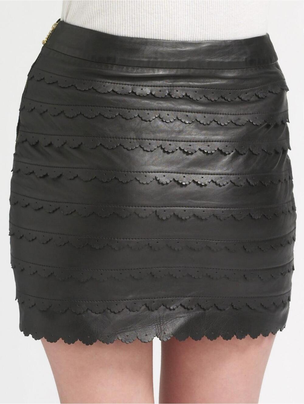 Anthropologie Leisdottir Leather Mini Scalloped Skirt